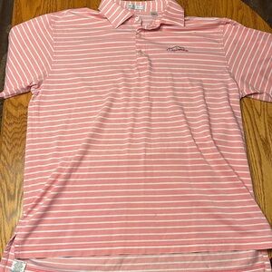 Peter Millar Pink Polo with White Stripes Ledgerock Logo
